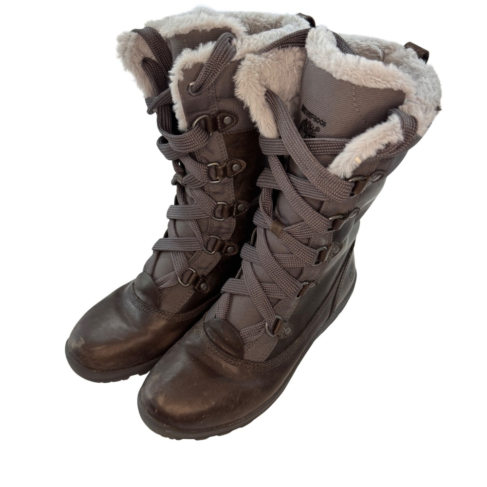 Timberland Mount Hope Waterproof Winter Boots Brown Leather Faux Fur Women's 10